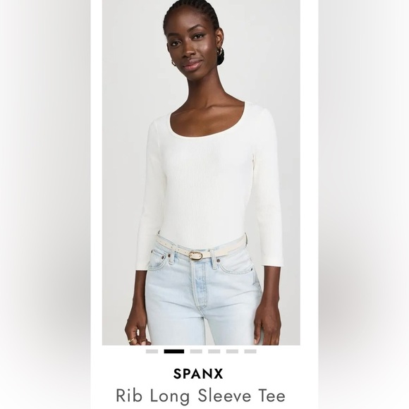 NWT SPANX *GREAT PRICE* Powder Scoop Neck Ribbed Top, Size MEDIUM - Picture 2 of 16
